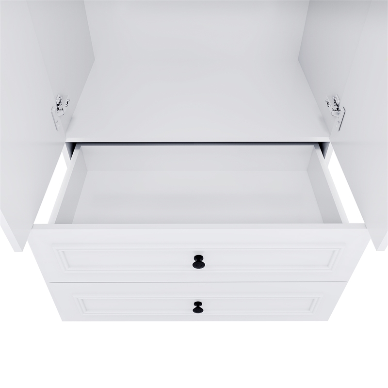 White 2 Doors Wardrobe with Mirror Wood Storage Drawers Modern Bedroom Furniture