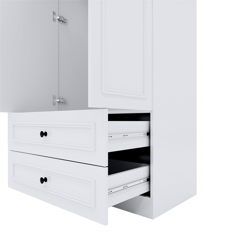 White 2 Doors Wardrobe with Mirror Wood Storage Drawers Modern Bedroom Furniture