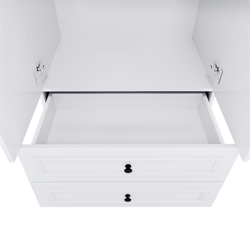 White 2 Doors Wardrobe with Mirror Wood Storage Drawers Modern Bedroom Furniture