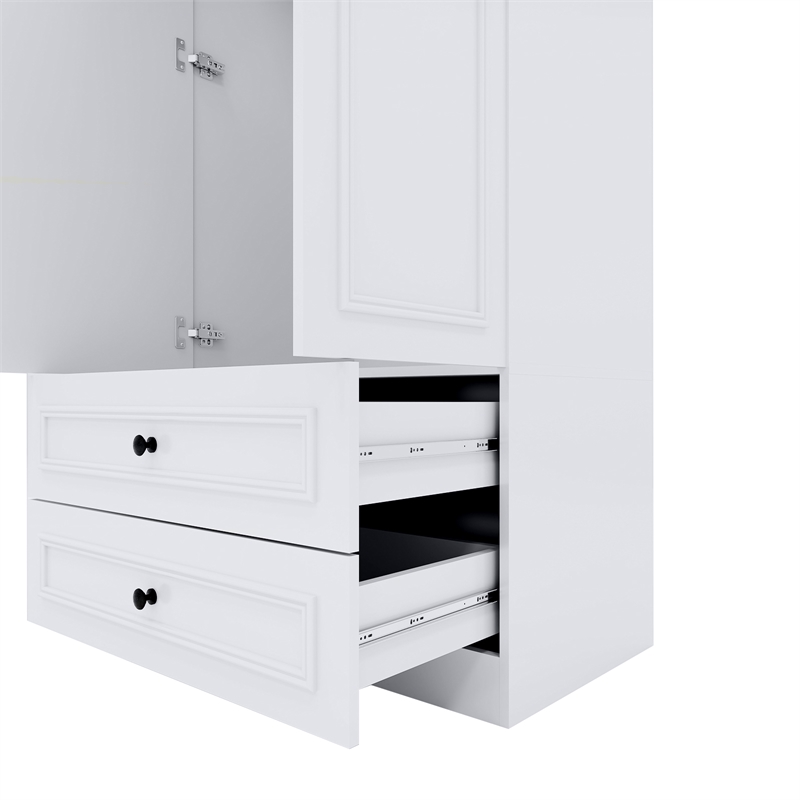 White 2 Doors Wardrobe with Mirror Wood Storage Drawers Modern Bedroom Furniture