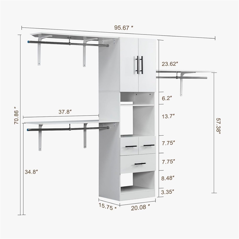 Wood Closet Organizer System with 3 Shelf Towers Closet System White
