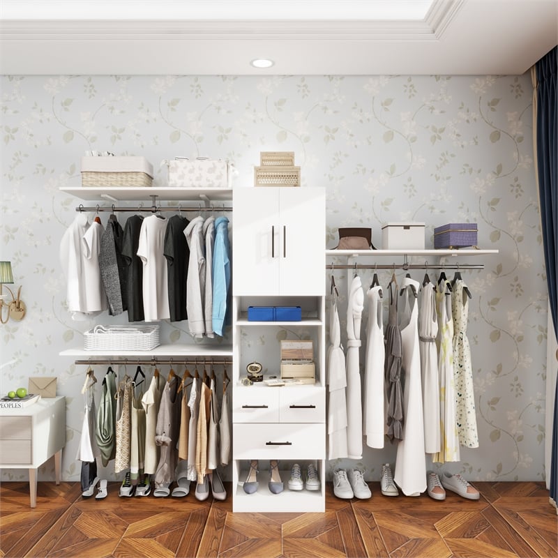 Wood Closet Organizer System with 3 Shelf Towers Closet System White