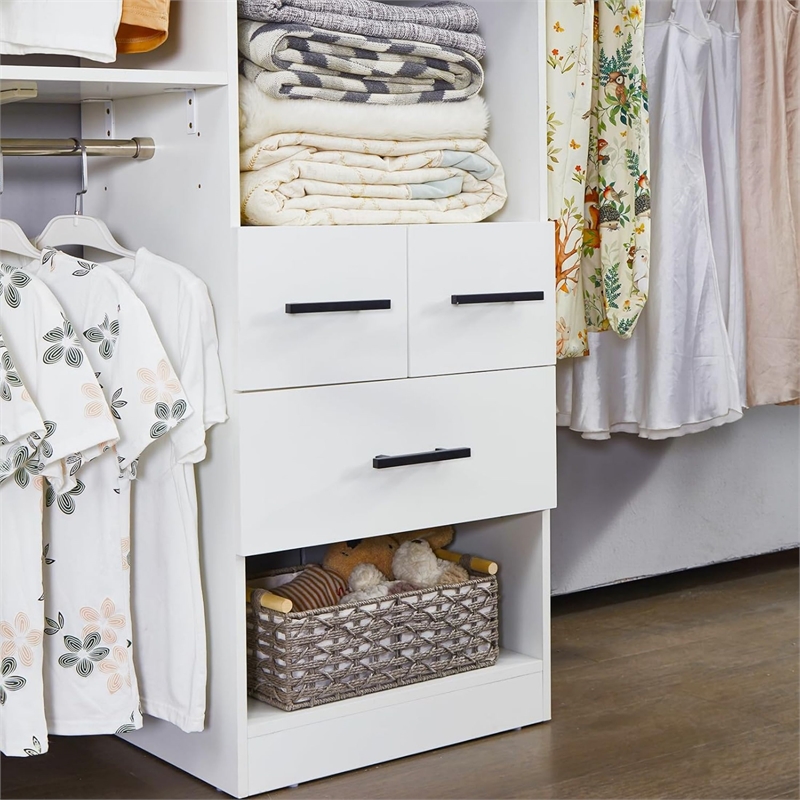Wood Closet Organizer System with 3 Shelf Towers Closet System White