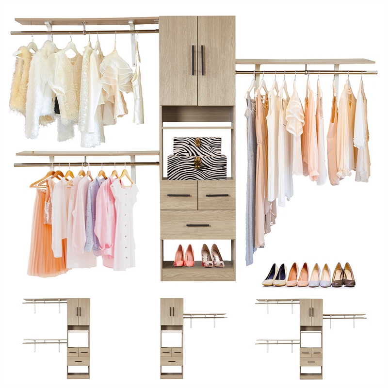 Closet Organizer System with 3Shelf Towers Wood Closet System with 3 Drawers Oak
