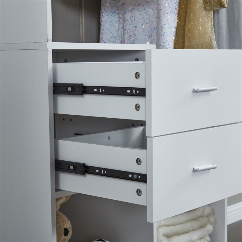 White Wood Wardrobe Closet Organizer System with Closet Drawers Closet System