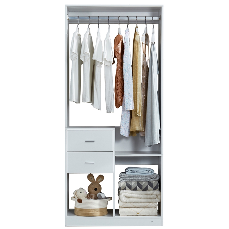 White Wood Wardrobe Closet Organizer System with Closet Drawers Closet System