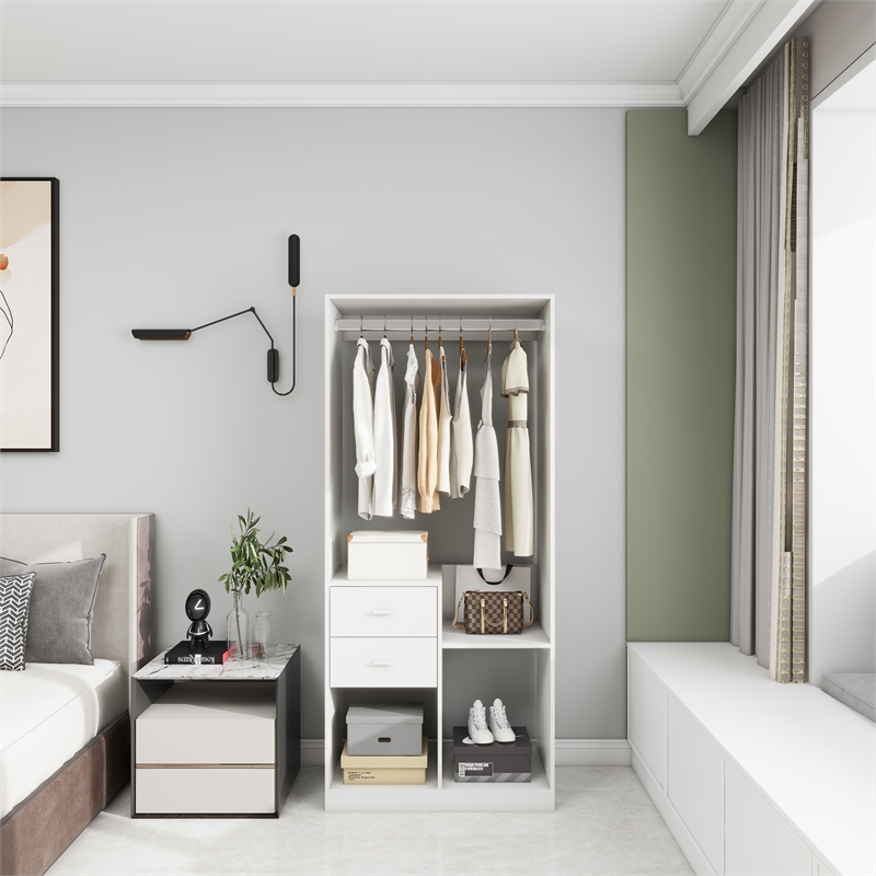 White Wood Wardrobe Closet Organizer System with Closet Drawers Closet System