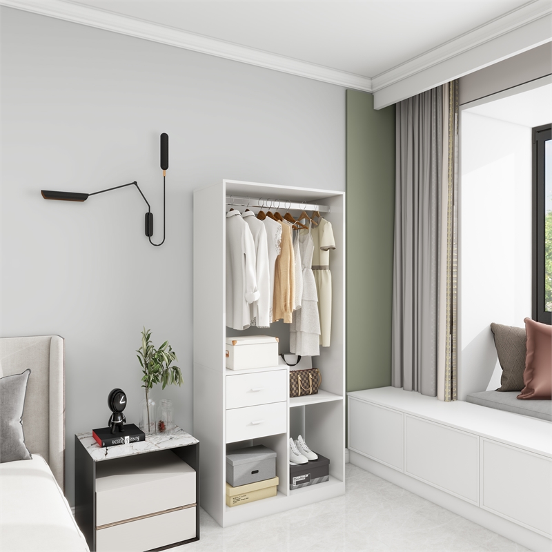 White Wood Wardrobe Closet Organizer System with Closet Drawers Closet System