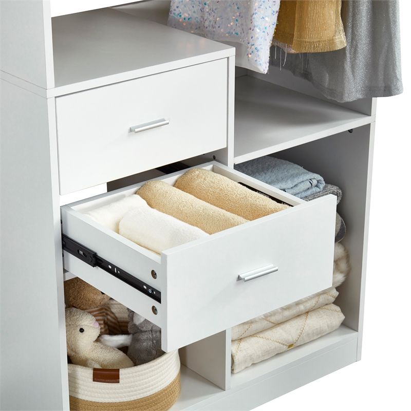 White Wood Wardrobe Closet Organizer System with Closet Drawers Closet System