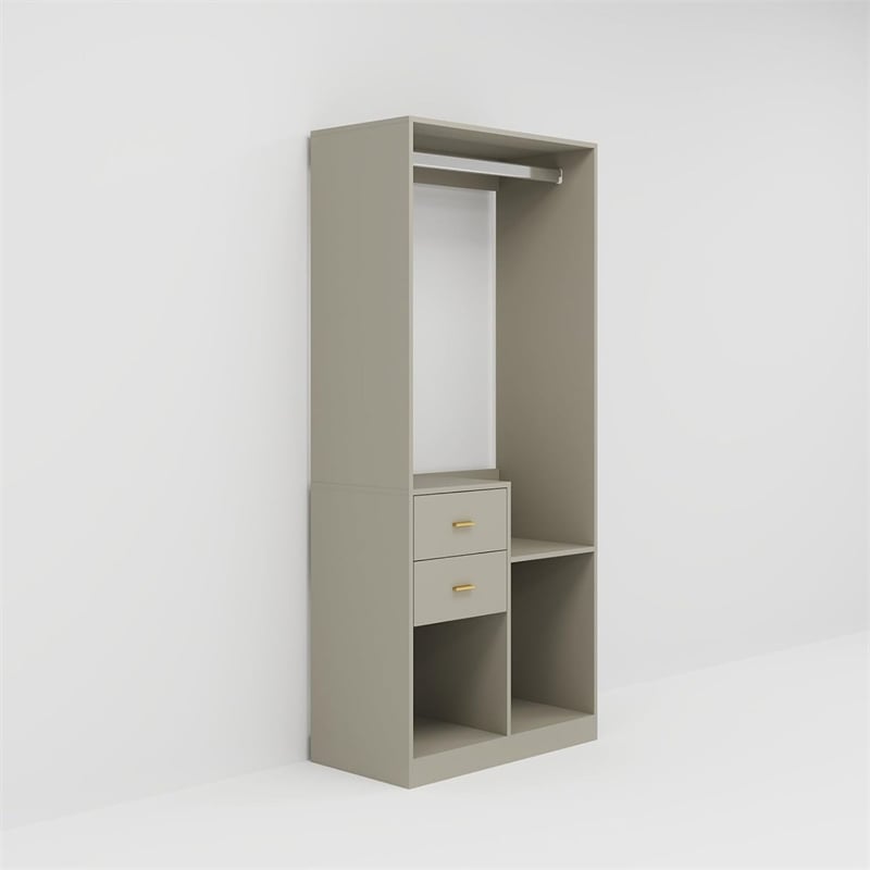 Wood Wardrobe Closet Organizer System with 2 Drawers Closet System Gray