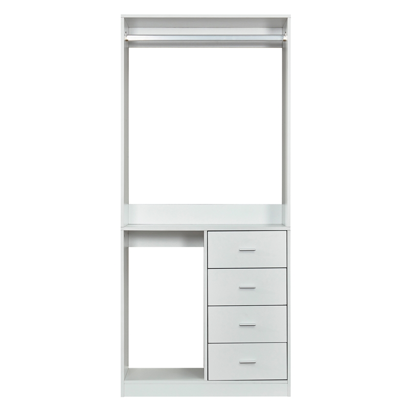 White Wooden Closet Organizer Clothes System with 4 drawers Wall Mounted