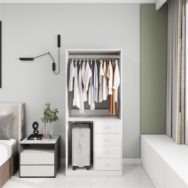 White Wooden Closet Organizer Clothes System with 4 drawers Wall Mounted