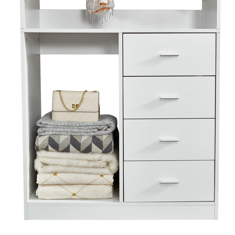 White Wooden Closet Organizer Clothes System with 4 drawers Wall Mounted