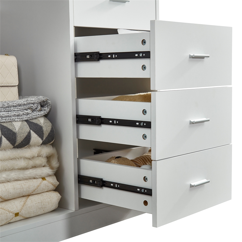 White Wooden Closet Organizer Clothes System with 4 drawers Wall Mounted