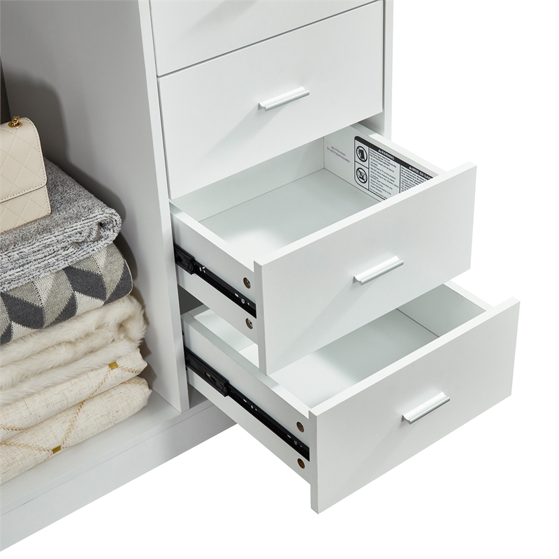 White Wooden Closet Organizer Clothes System with 4 drawers Wall Mounted