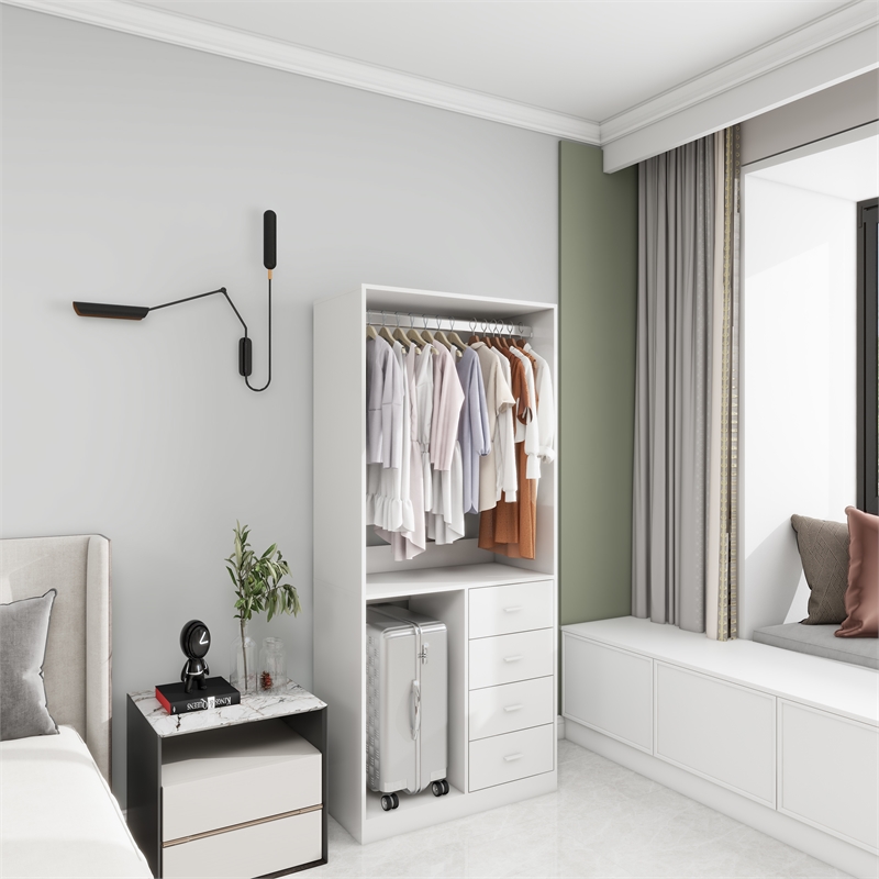 White Wooden Closet Organizer Clothes System with 4 drawers Wall Mounted