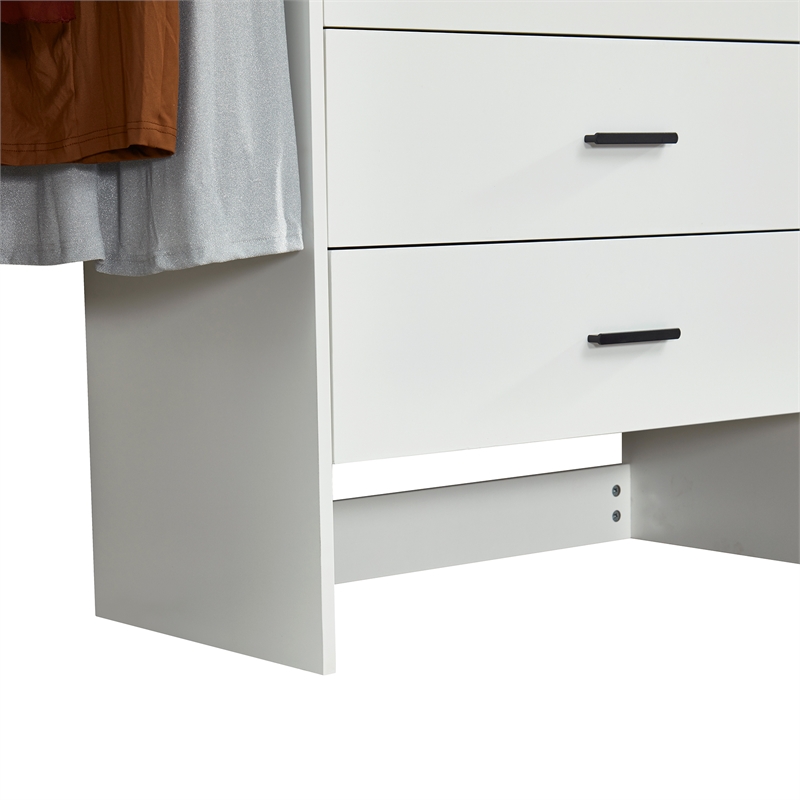 Wood Closet System with 3 Drawers White Built-in Closet Organizer for Bedroom