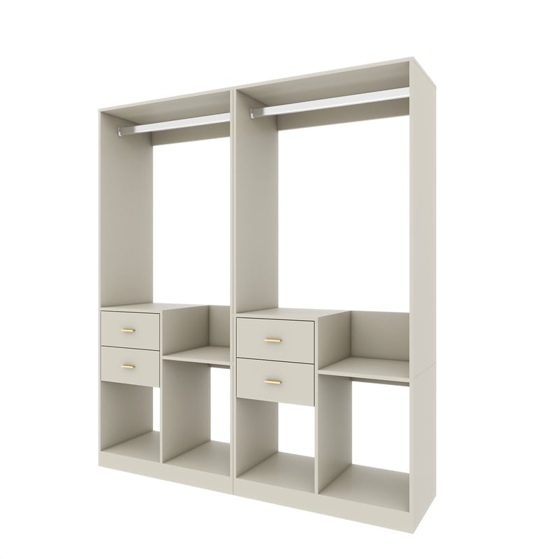 Gray Wood Built-in Closet System with 4 Drawers and Shelves Storage Organization