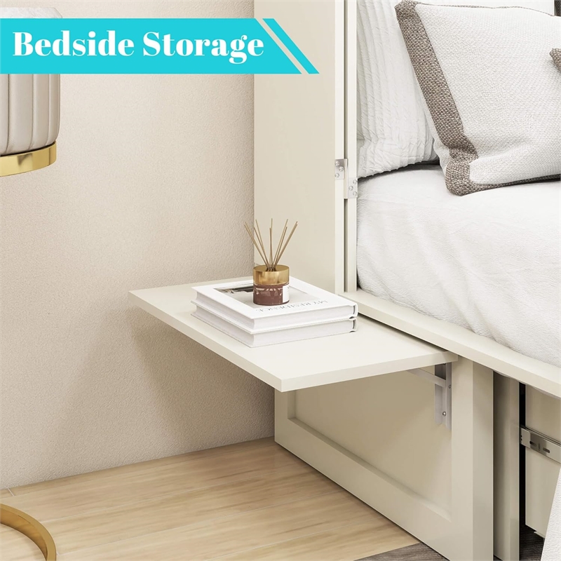 Livelylodge Wood Queen Murphy Bed with Storage Drawer in White-Included Mattress
