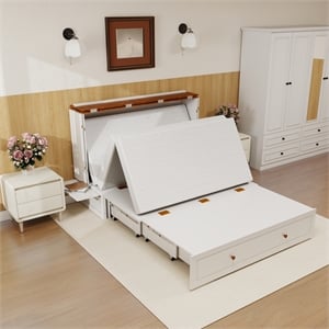 Livelylodge Wood Queen Murphy Bed with Storage Drawer in White-Included Mattress