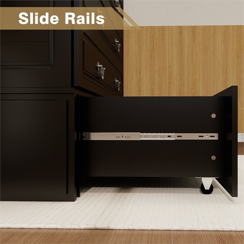 livelylodge Queen Wood Murphy Bed whit Chest with Built-in Charger Black