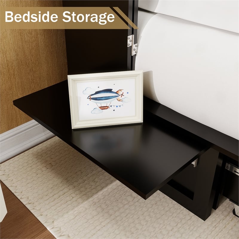 livelylodge Queen Wood Murphy Bed whit Chest with Built-in Charger Black