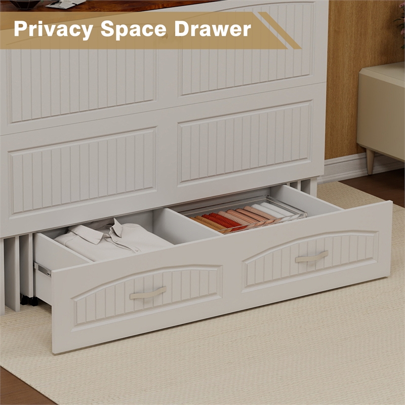 Livelylodge Queen Wood Murphy Bed Cabinet with Built-in Charger White