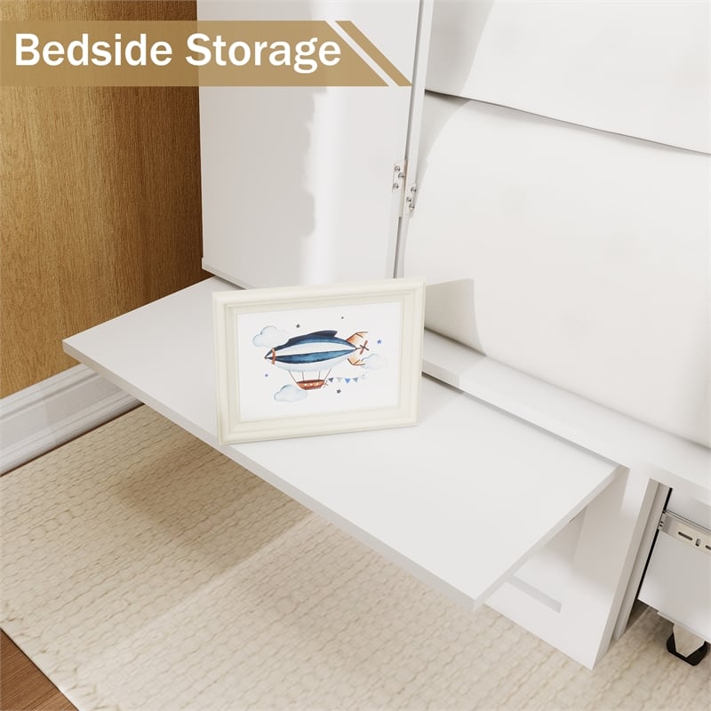 Livelylodge Queen Wood Murphy Bed Cabinet with Built-in Charger White