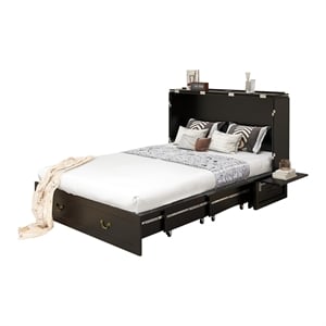 Livelylodge Queen Wood Murphy Bed with Drawers Charging Station Black