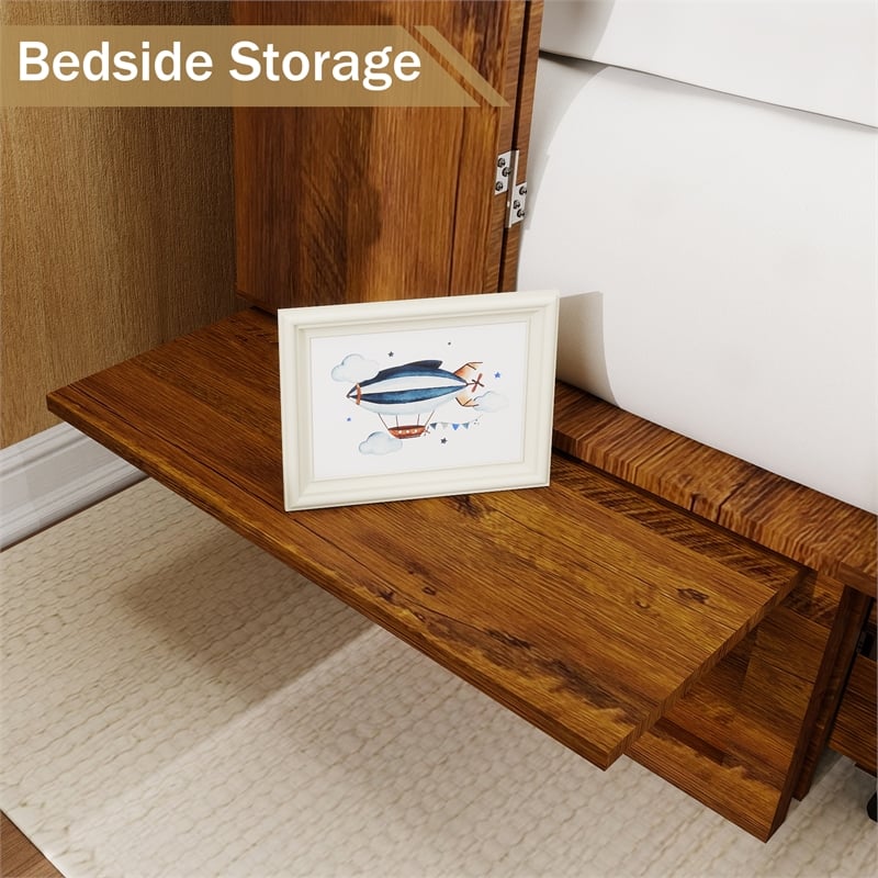 Livelylodge Queen Wood Murphy Bed with Built-in Charger Red Oak