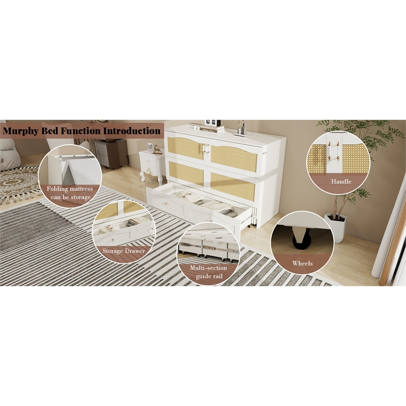 Livelylodge Wood Queen Cabinet Bed with Storage Drawers for Guest Room White
