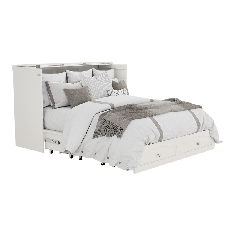 Livelylodge Wood Queen Cabinet Bed with Storage Drawers for Guest Room White