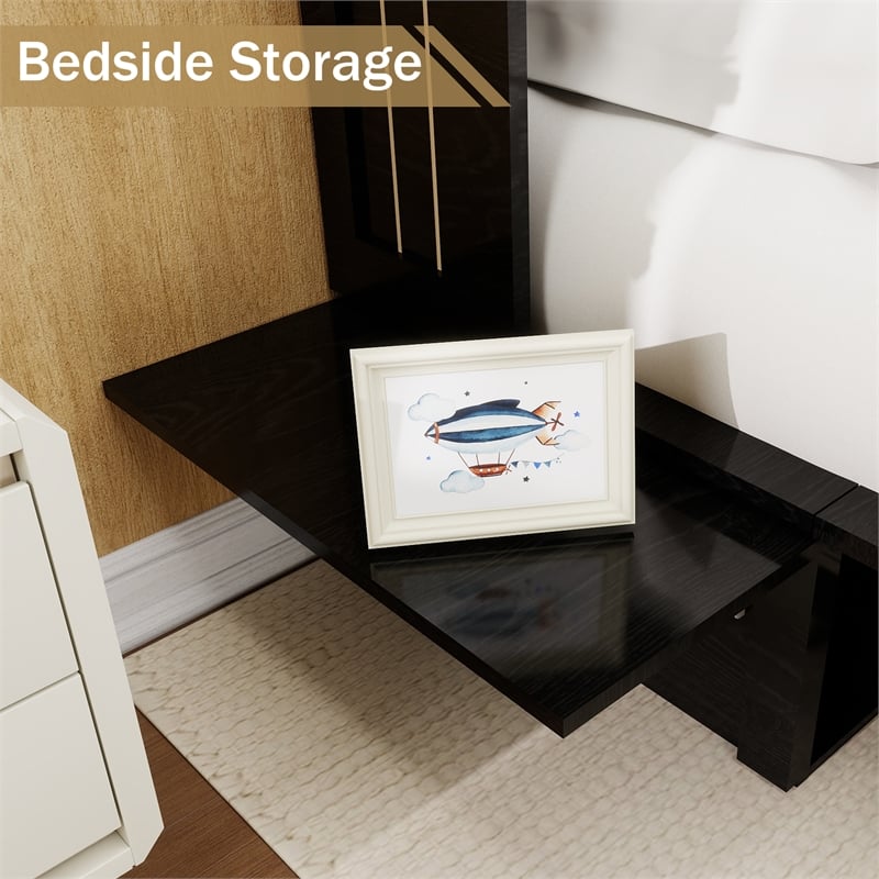 Livelylodge Queen Cabinet Wood Murphy Bed with Storage Drawer and Shelves Black