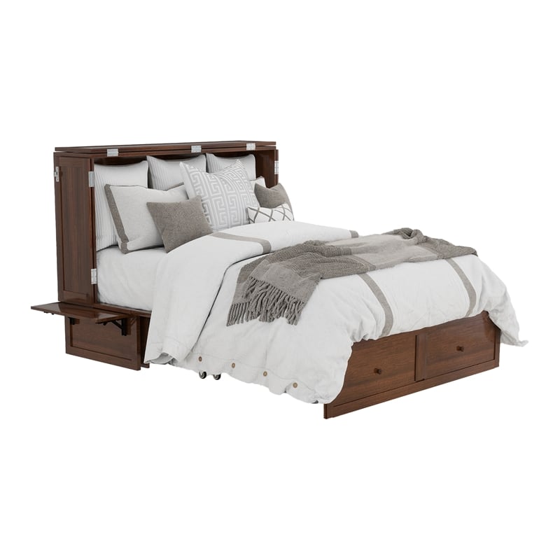 Livelylodge Teak Color Solid Wood Murphy Cabinet Bed with Drawers Space-Saving