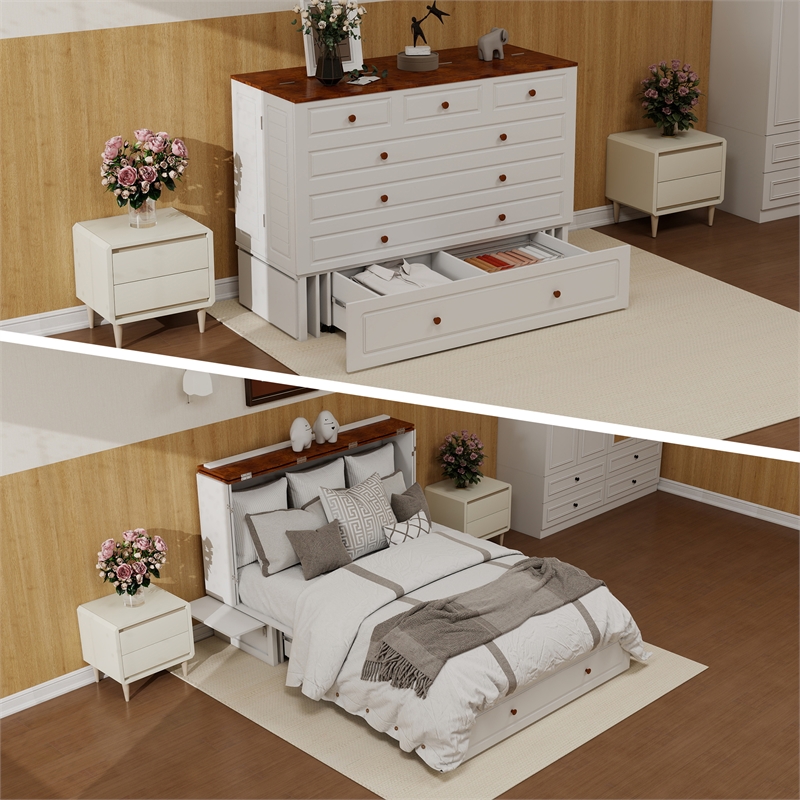 Livelylodge Wood Queen Murphy Bed with Storage Drawer in White