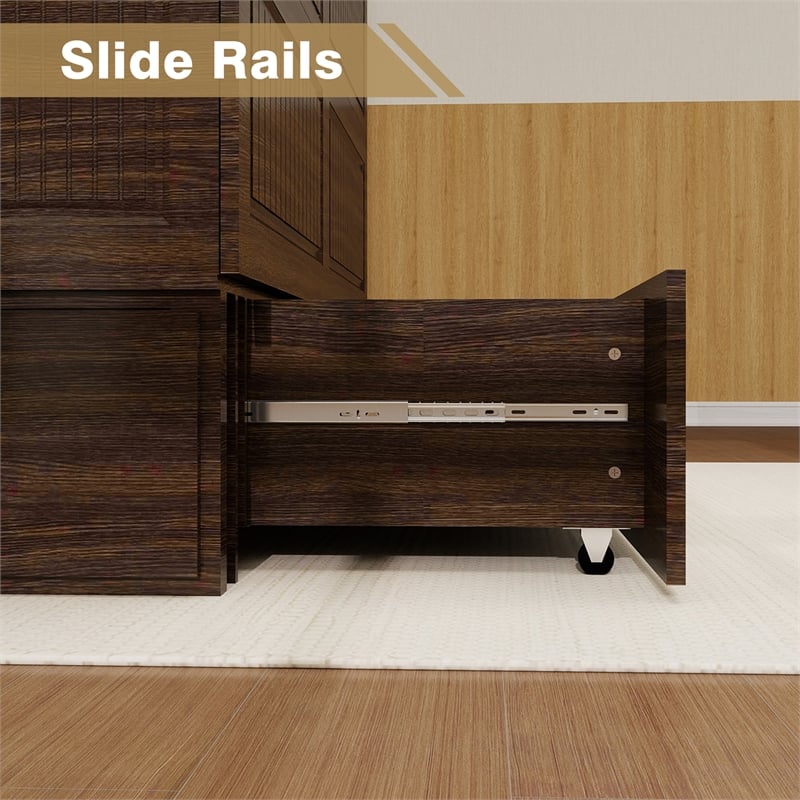Livelylodge Black Walnut Queen Murphy Bed with Drawers Mobile Cabinet Chest Wood