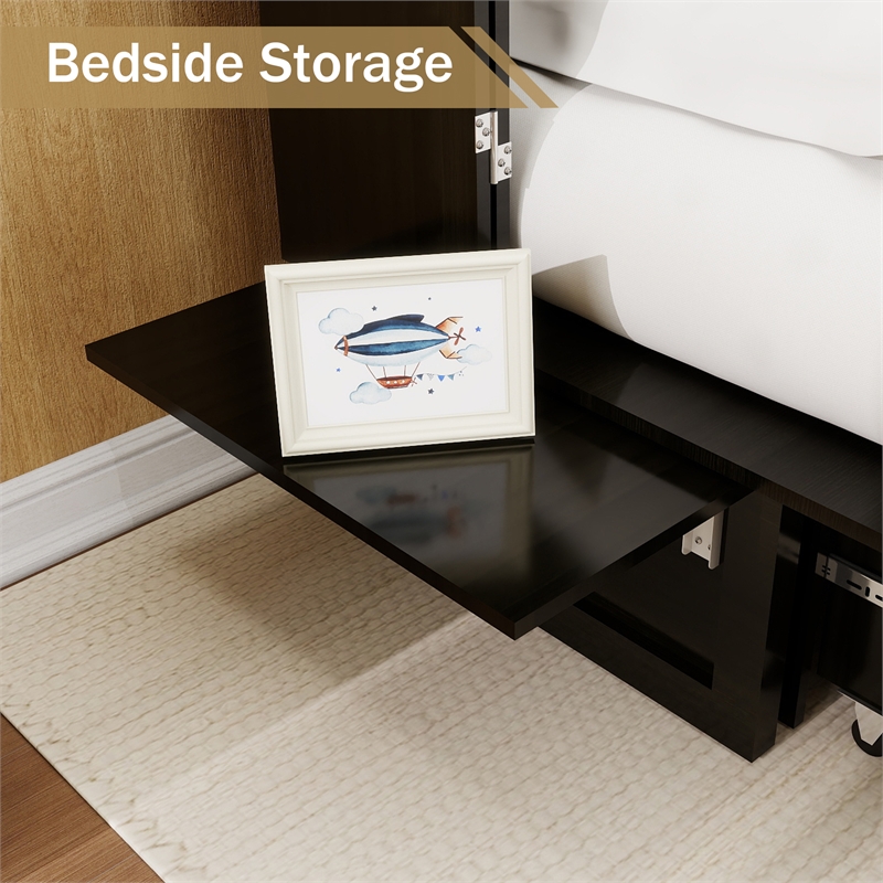 Livelylodge Wood Cabinet Murphy Bed Storage Space Drawer for Guest Room Black