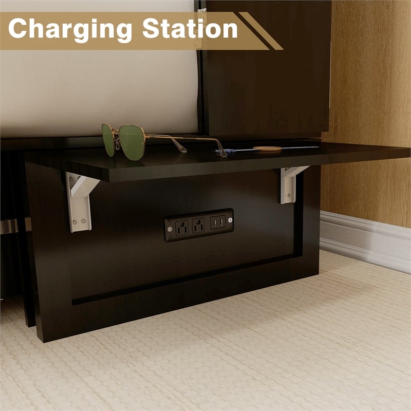 Livelylodge Wood Cabinet Murphy Bed Storage Space Drawer for Guest Room Black