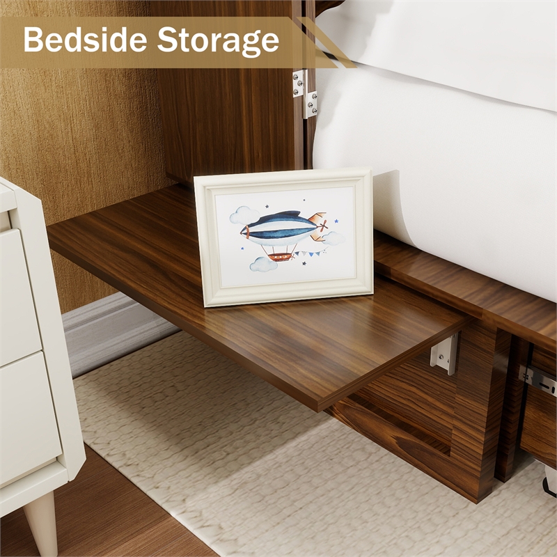 Livelylodge Wood Murphy Cabinet Bed with Drawers SpaceSaving Antique Brass Color