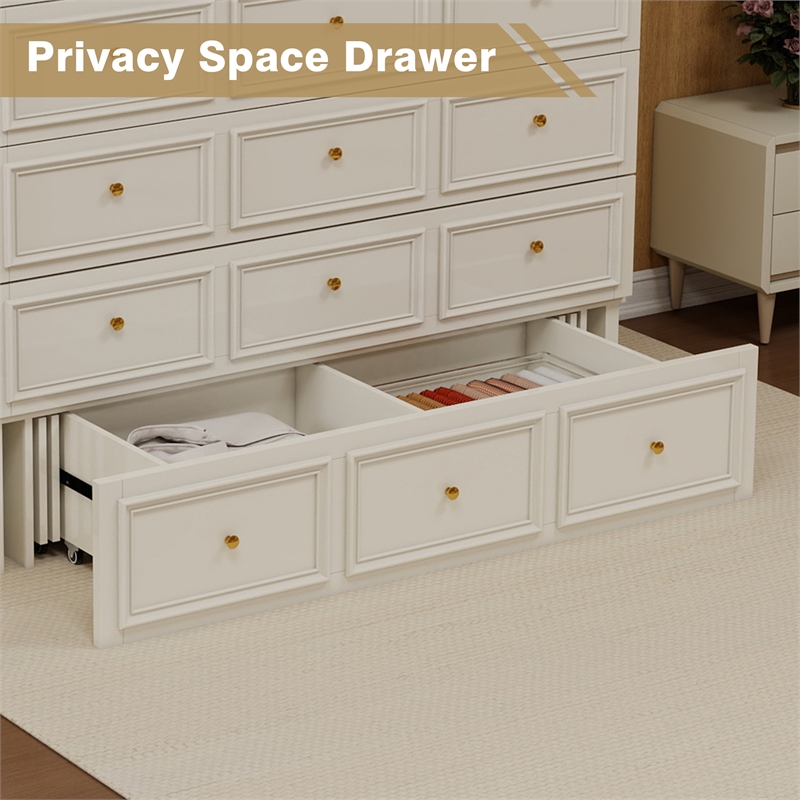 Livelylodge Solid Wood Murphy Bed with Drawers 2 USB&Charging Ports White Color