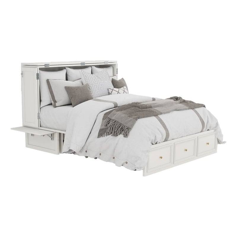 Livelylodge Solid Wood Murphy Bed with Drawers 2 USB&Charging Ports White Color