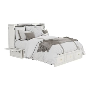 Livelylodge Solid Wood Murphy Bed with Drawers 2 USB&Charging Ports White Color