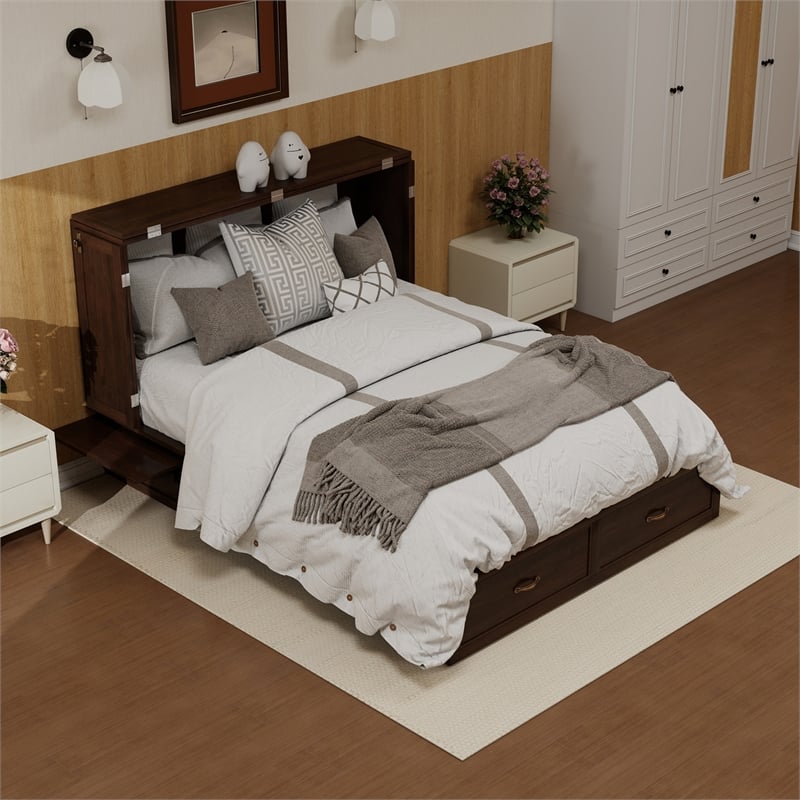 Livelylodge Solid Wood Murphy Bed Cabinet Storage Drawer Brownish Yellow Color