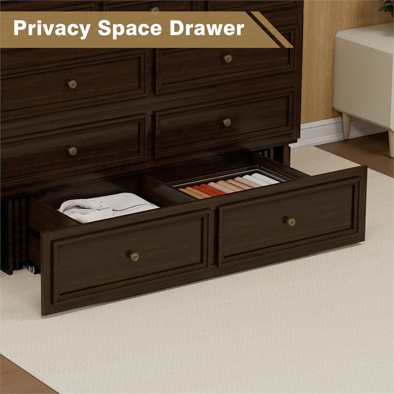 Livelylodge Full Solid Wood Murphy Bed Cabinet Storage Drawer Ebony Wood Color