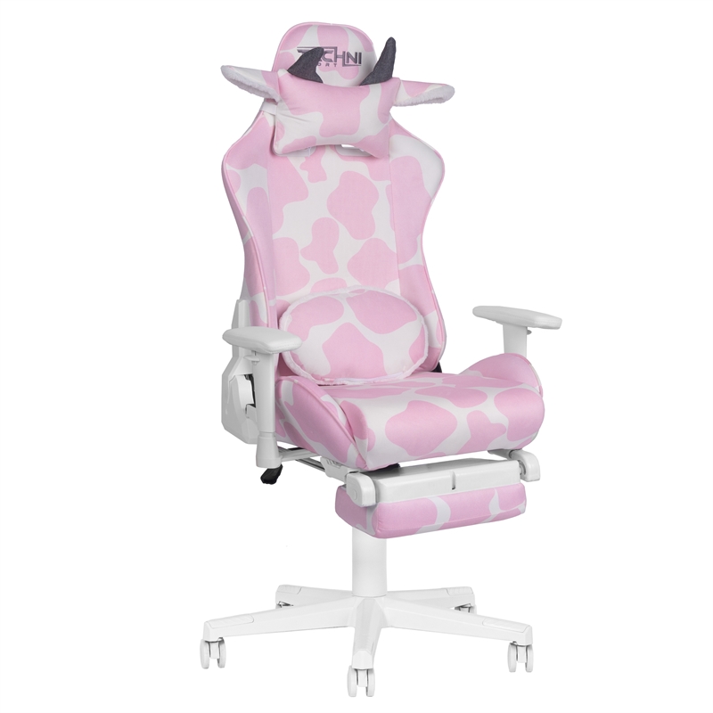 Techni Sport TS87 Pink COW Series Gaming Chair with Footrest