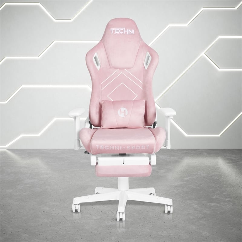 Techni Sport - Velvet Gaming Chair with Footrest - Pink