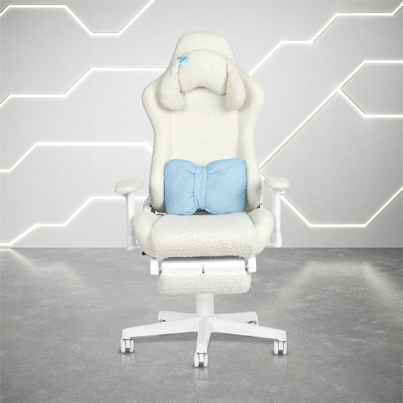 Techni Sport - White Fuzzy Bunny Gaming Chair with Footrest
