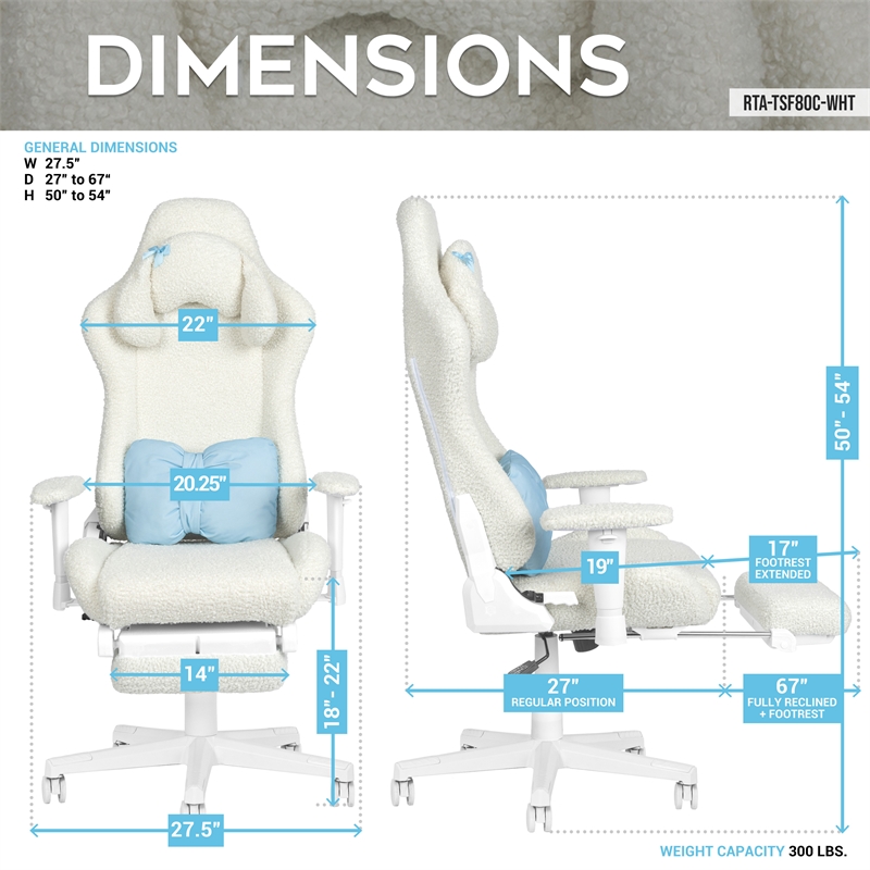 Techni Sport - White Fuzzy Bunny Gaming Chair with Footrest