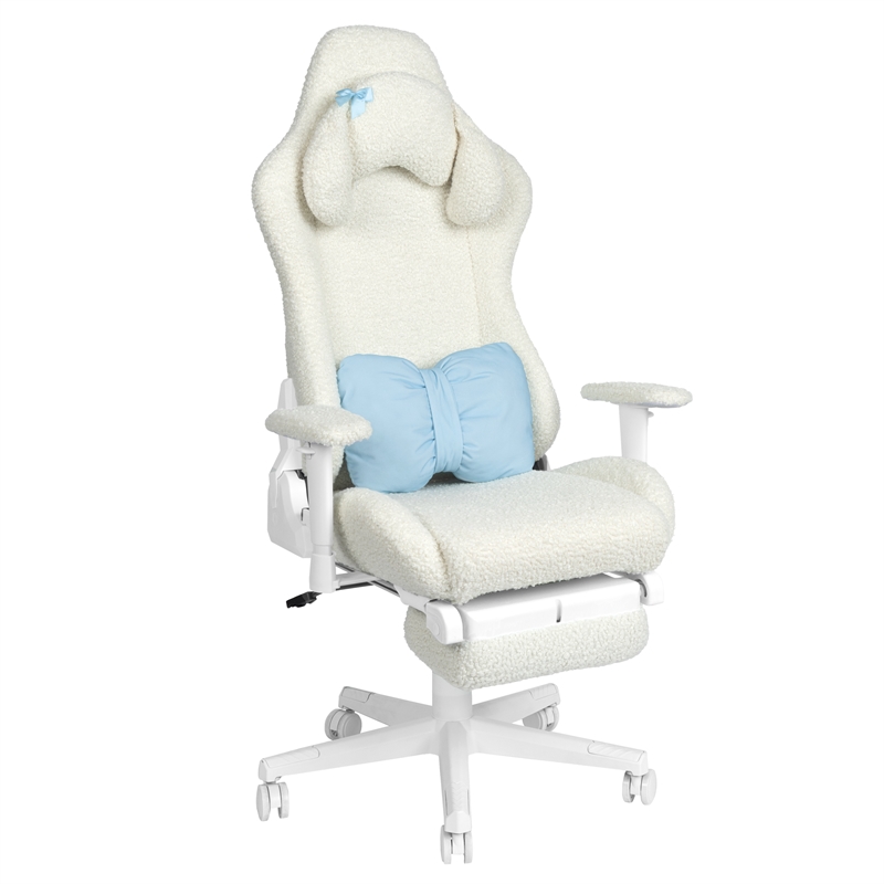 Techni Sport - White Fuzzy Bunny Gaming Chair with Footrest