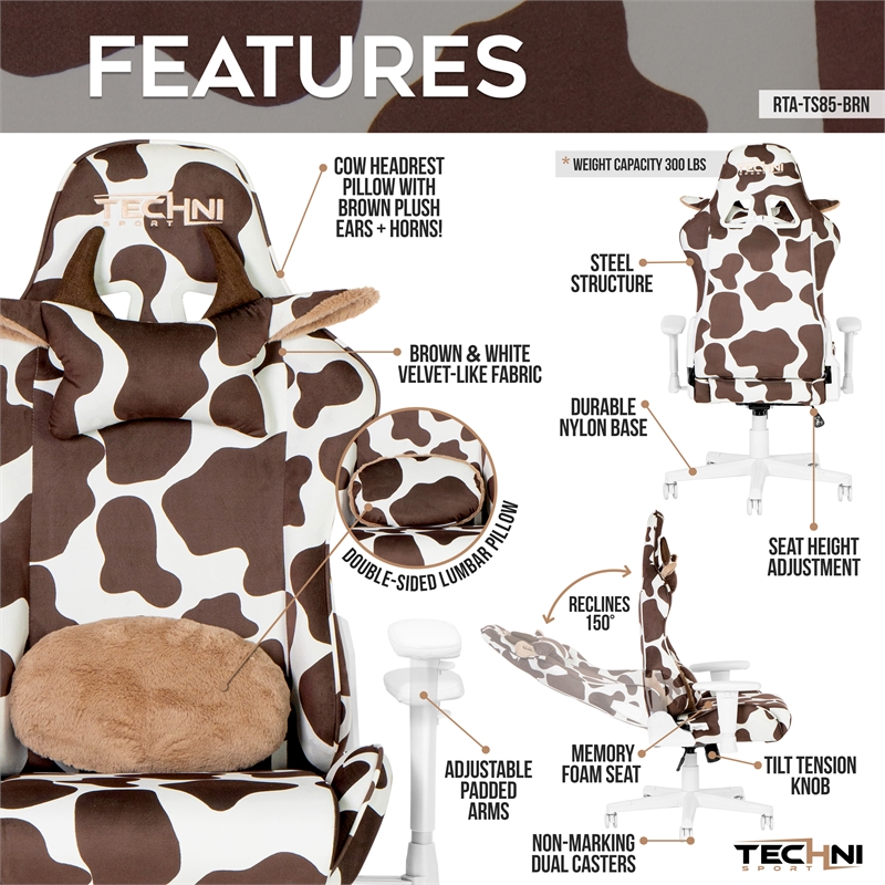 TS85 Brown COW Series Gaming Chair